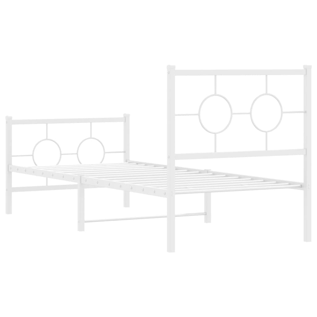 Metal Bed Frame without Mattress with Footboard White 75x190cm