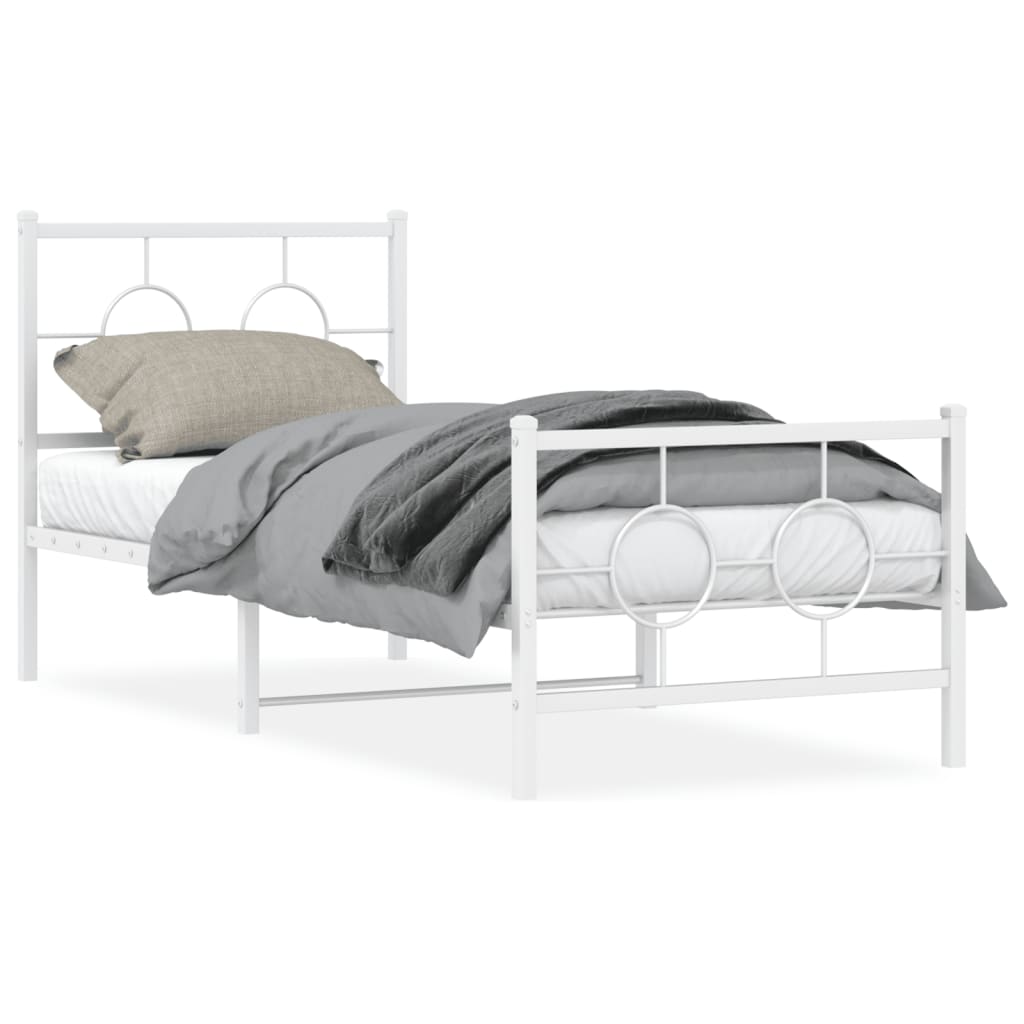 Metal Bed Frame without Mattress with Footboard White 80x200cm