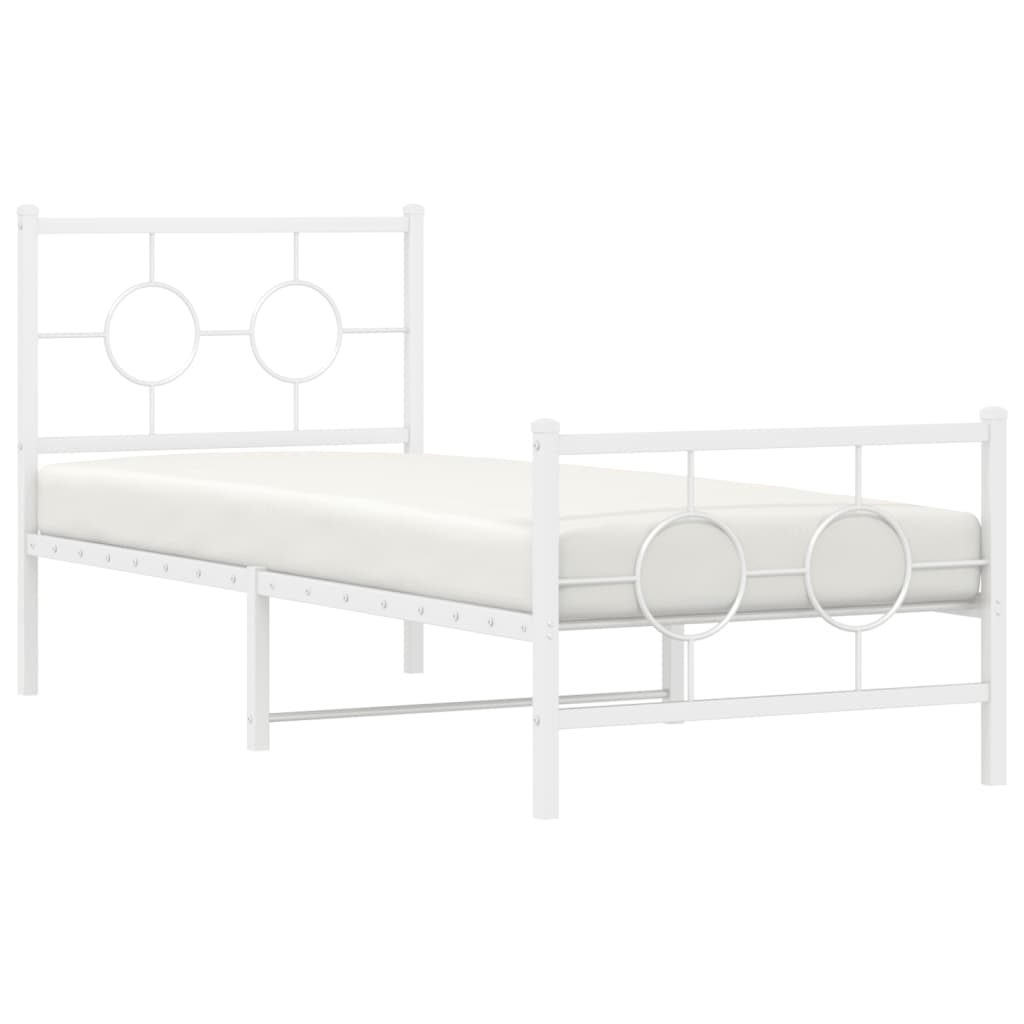 Metal Bed Frame without Mattress with Footboard White 80x200cm