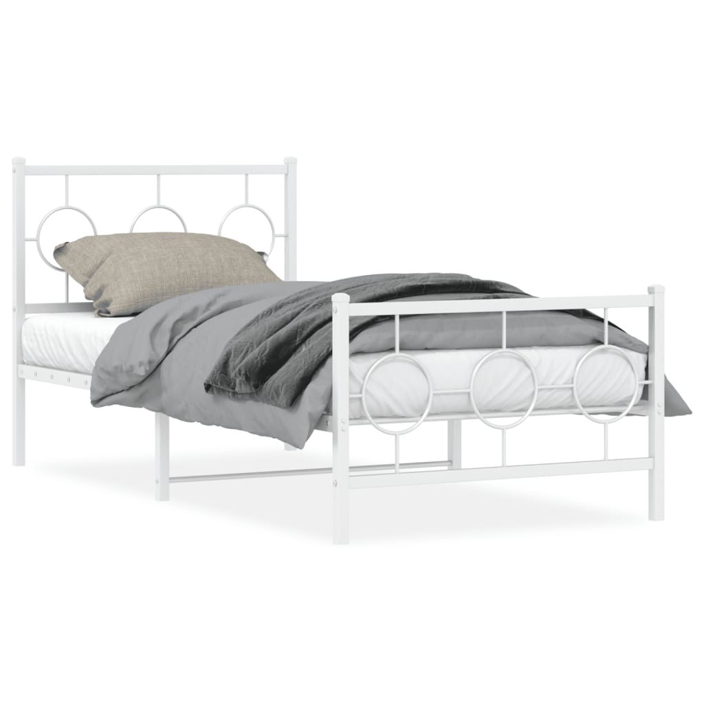 Metal Bed Frame without Mattress with Footboard White 90x190cm