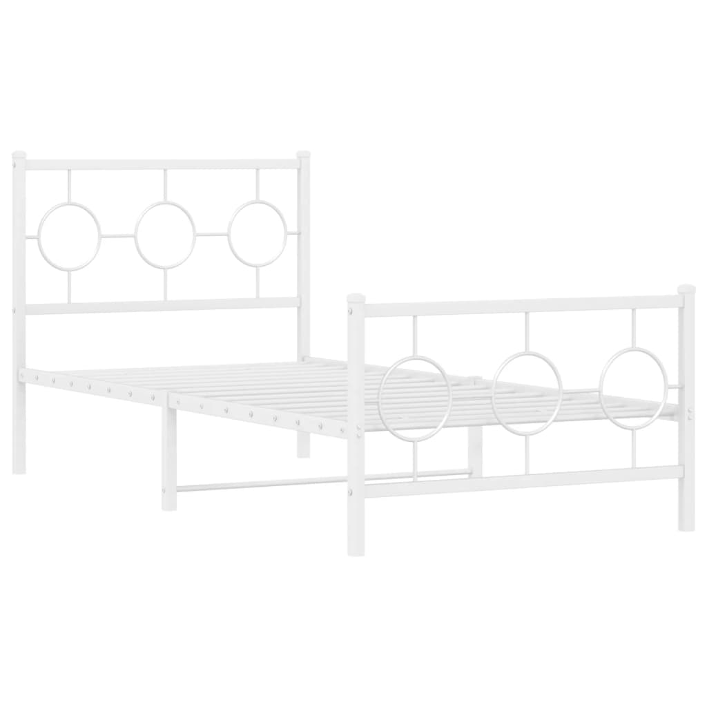 Metal Bed Frame without Mattress with Footboard White 90x190cm