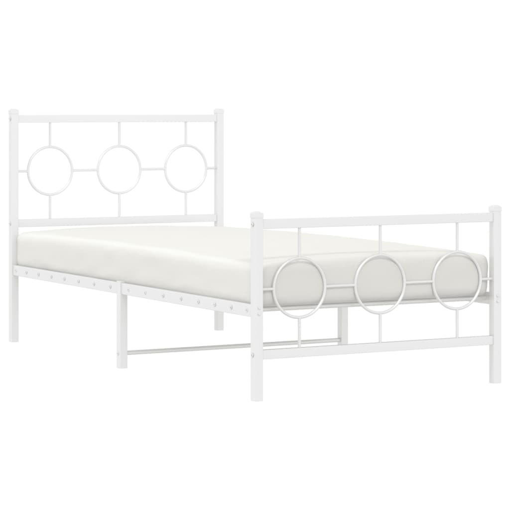 Metal Bed Frame without Mattress with Footboard White 90x190cm