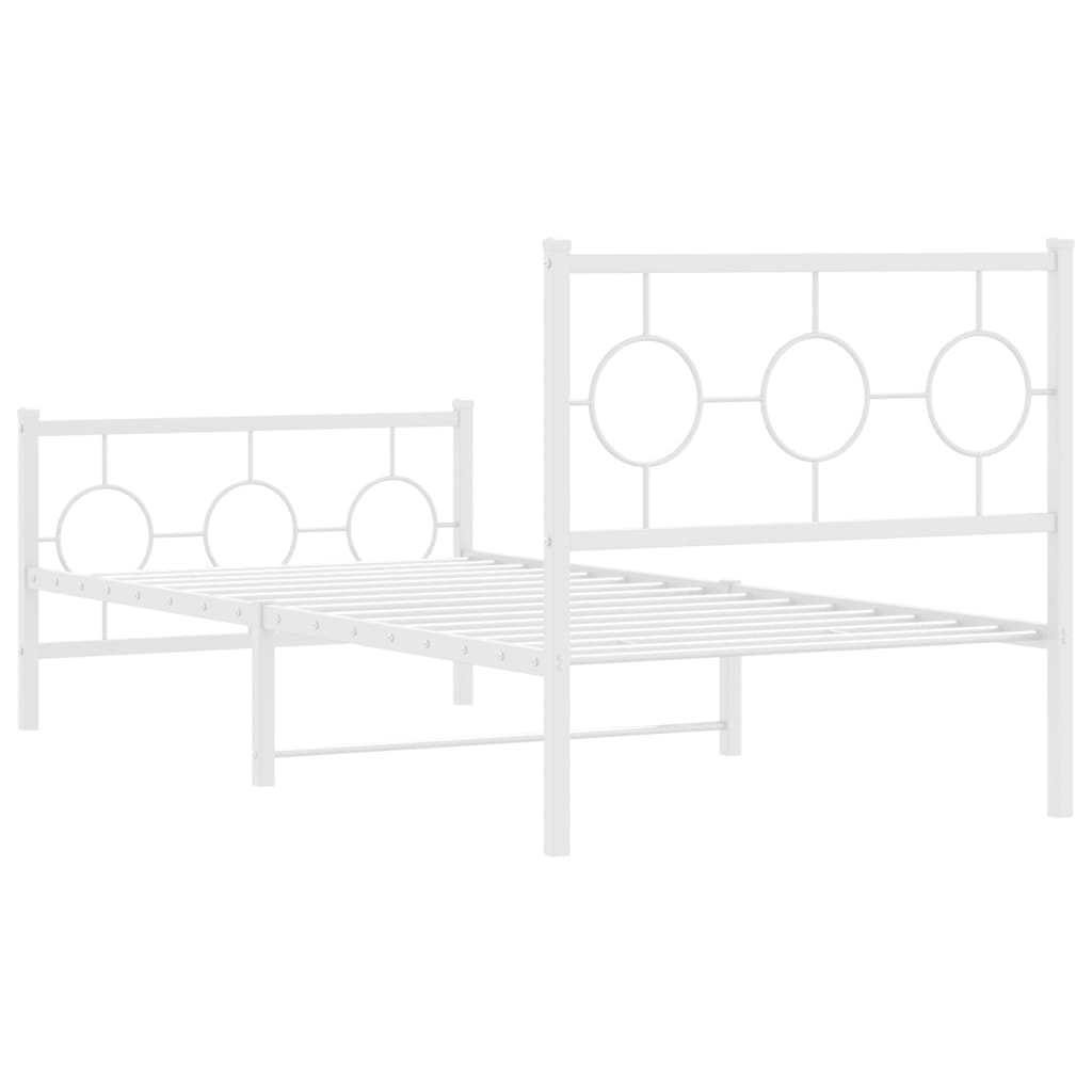 Metal Bed Frame without Mattress with Footboard White 90x190cm