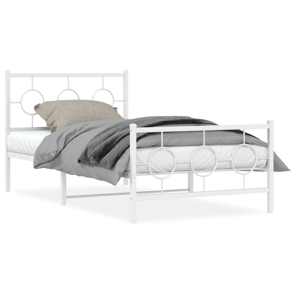 Metal Bed Frame without Mattress with Footboard White 100x190cm