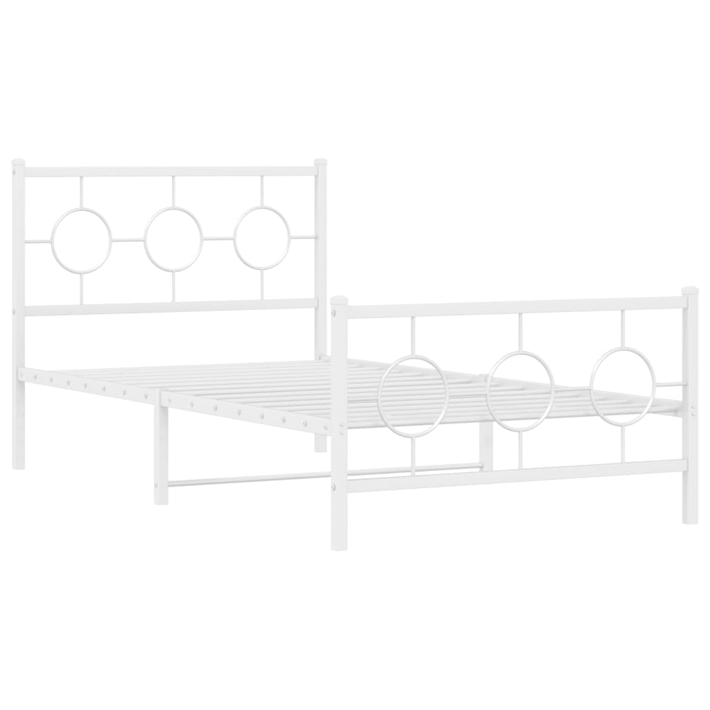 Metal Bed Frame without Mattress with Footboard White 100x190cm