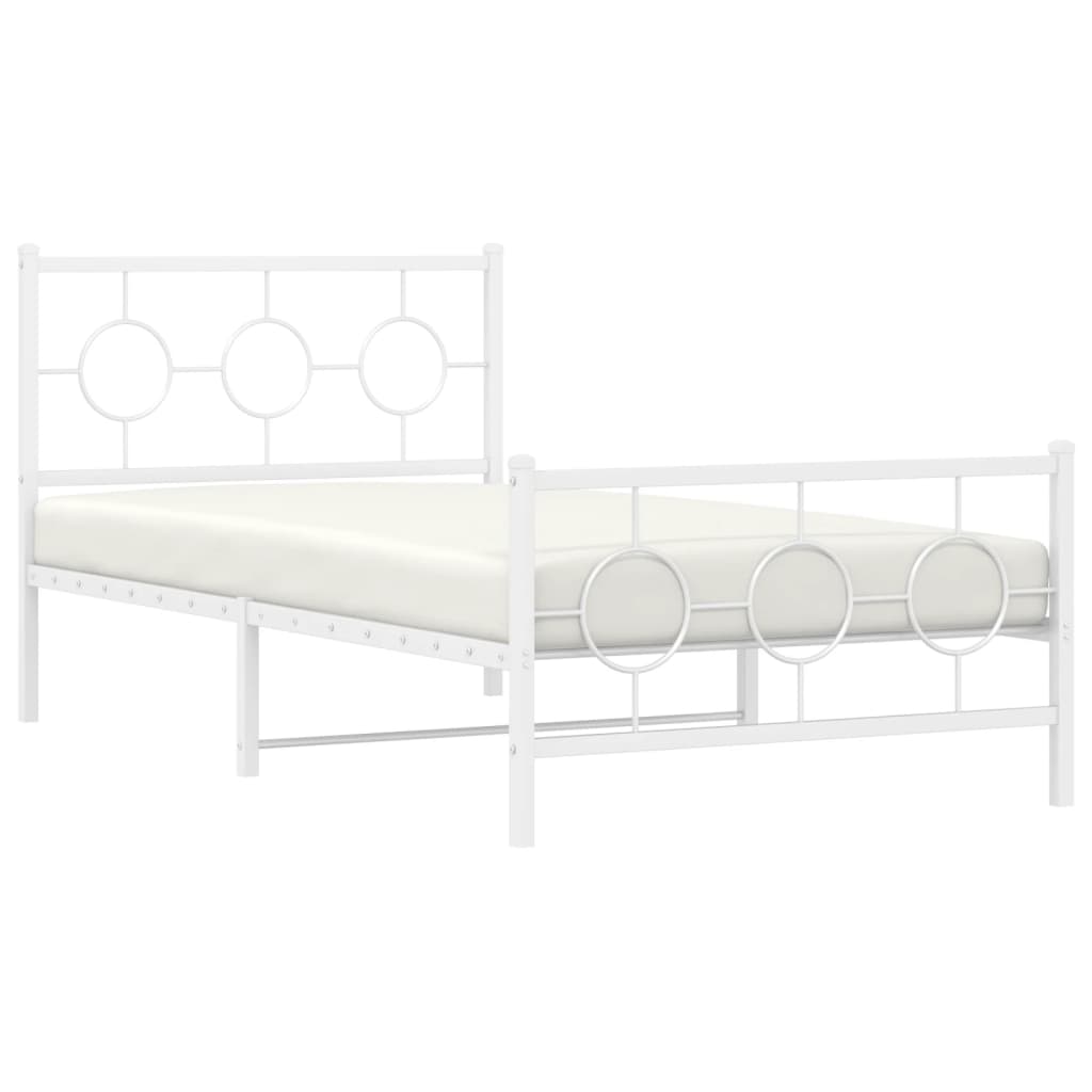 Metal Bed Frame without Mattress with Footboard White 100x190cm