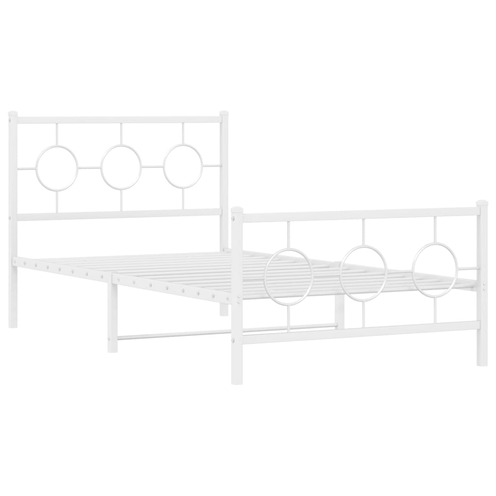 Metal Bed Frame without Mattress with Footboard White 100x200cm