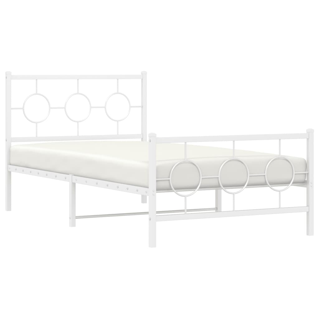 Metal Bed Frame without Mattress with Footboard White 100x200cm