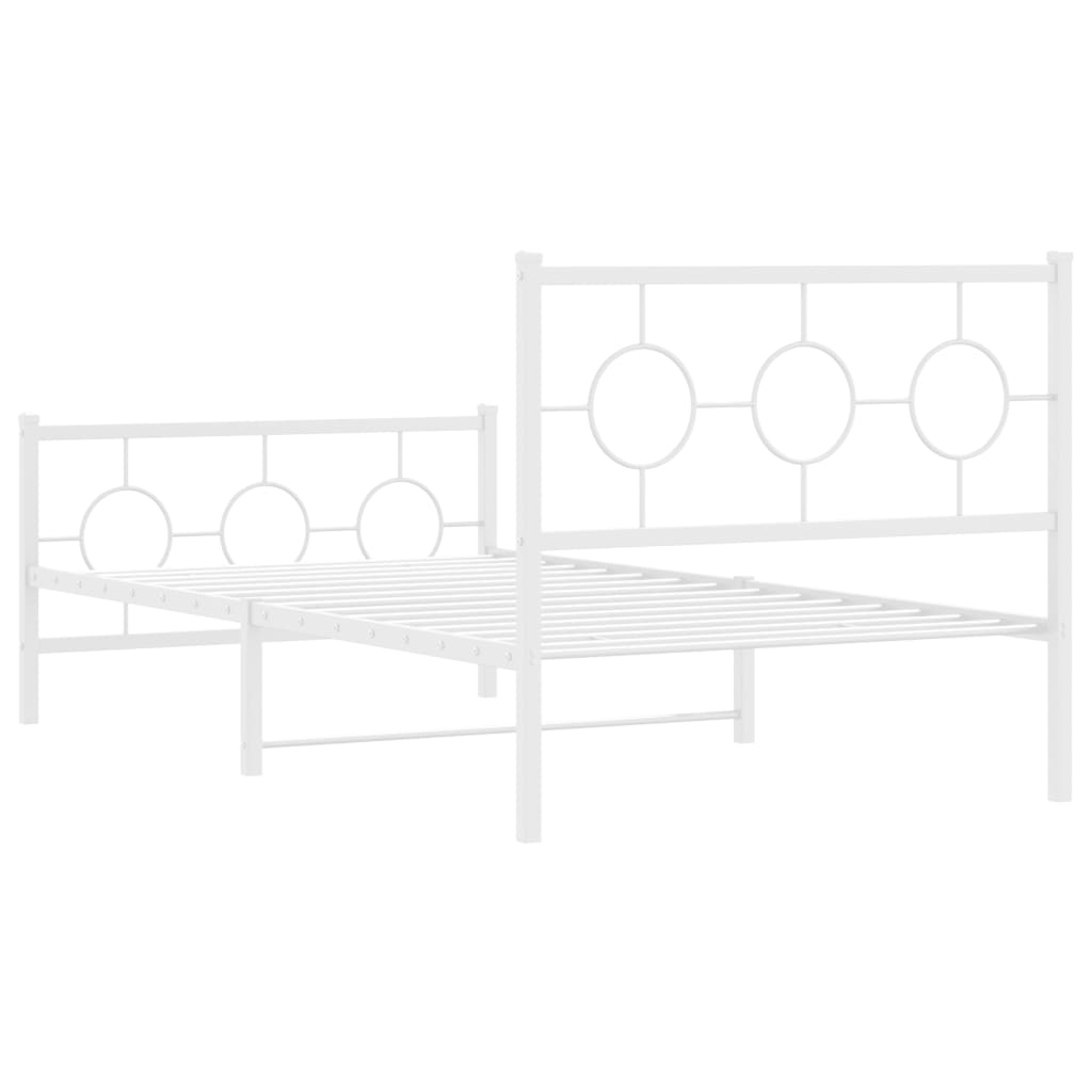 Metal Bed Frame without Mattress with Footboard White 100x200cm