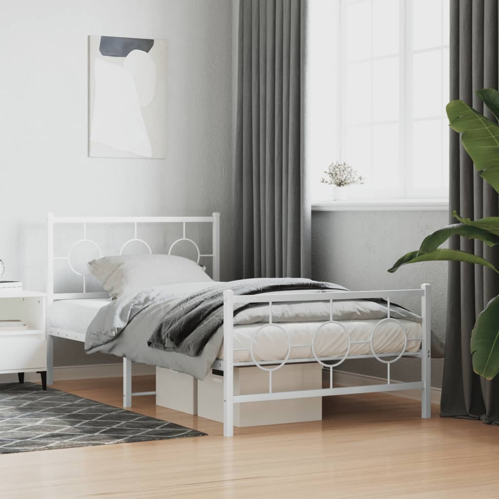 Metal Bed Frame without Mattress with Footboard White 100x200cm