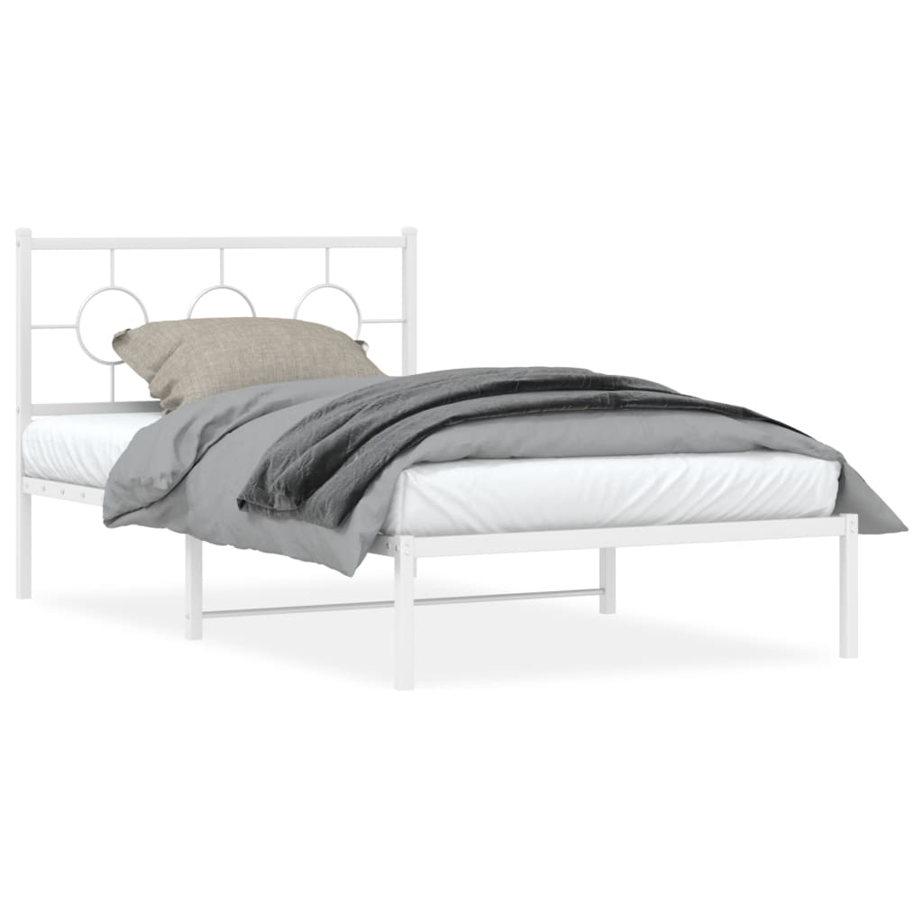 Metal Bed Frame without Mattress with Footboard White 107x203cm
