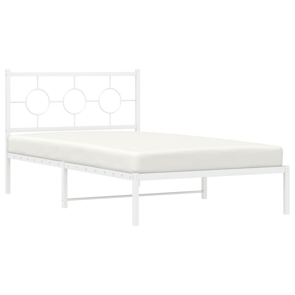 Metal Bed Frame without Mattress with Footboard White 107x203cm