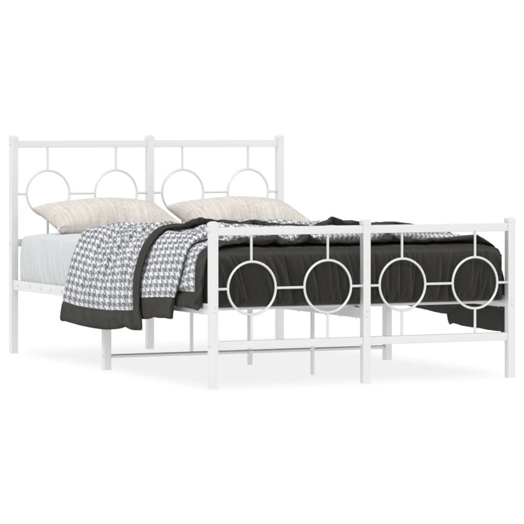 Metal Bed Frame without Mattress with Footboard White 120x190cm