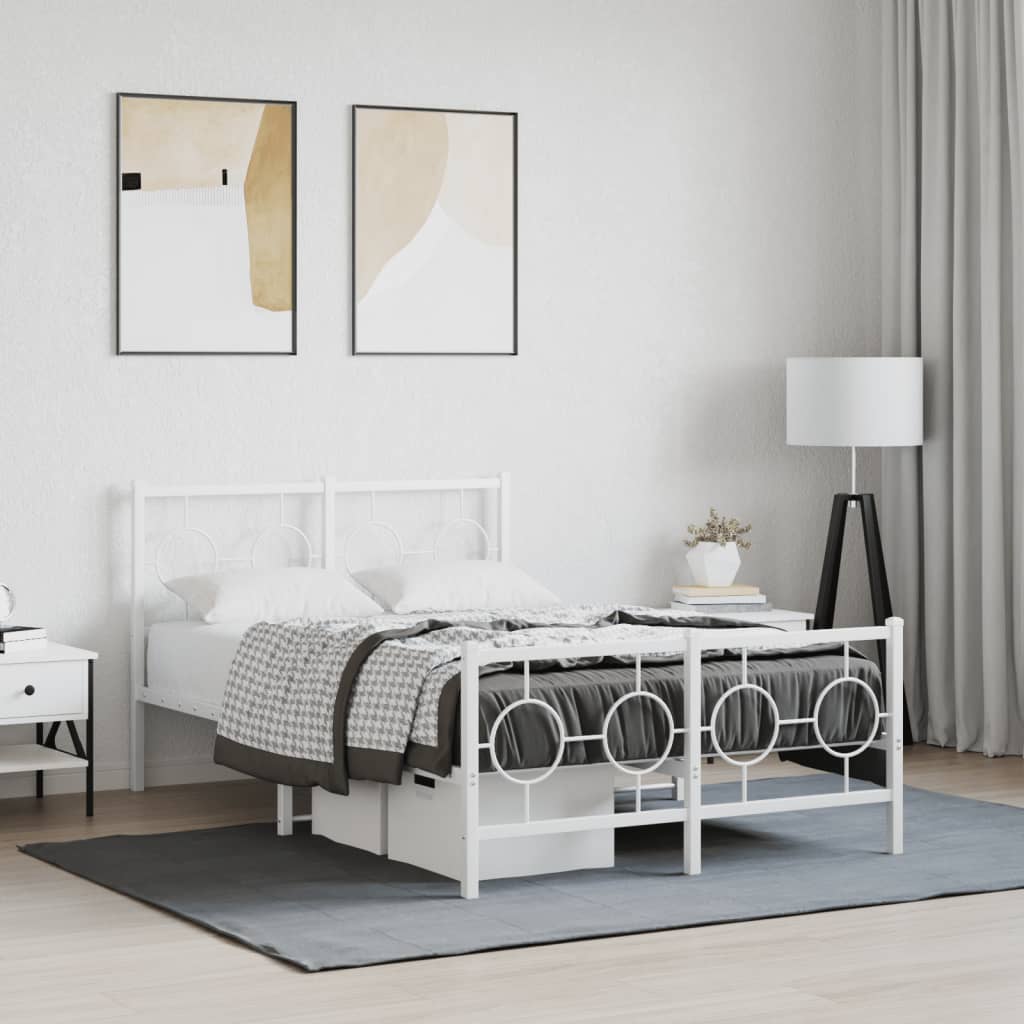 Metal Bed Frame without Mattress with Footboard White 120x190cm