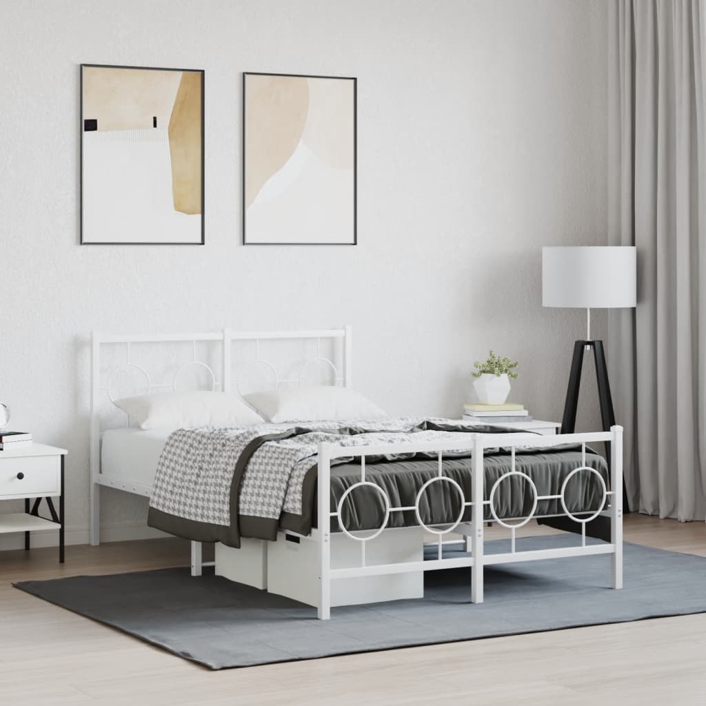 Metal Bed Frame without Mattress with Footboard White 120x200cm