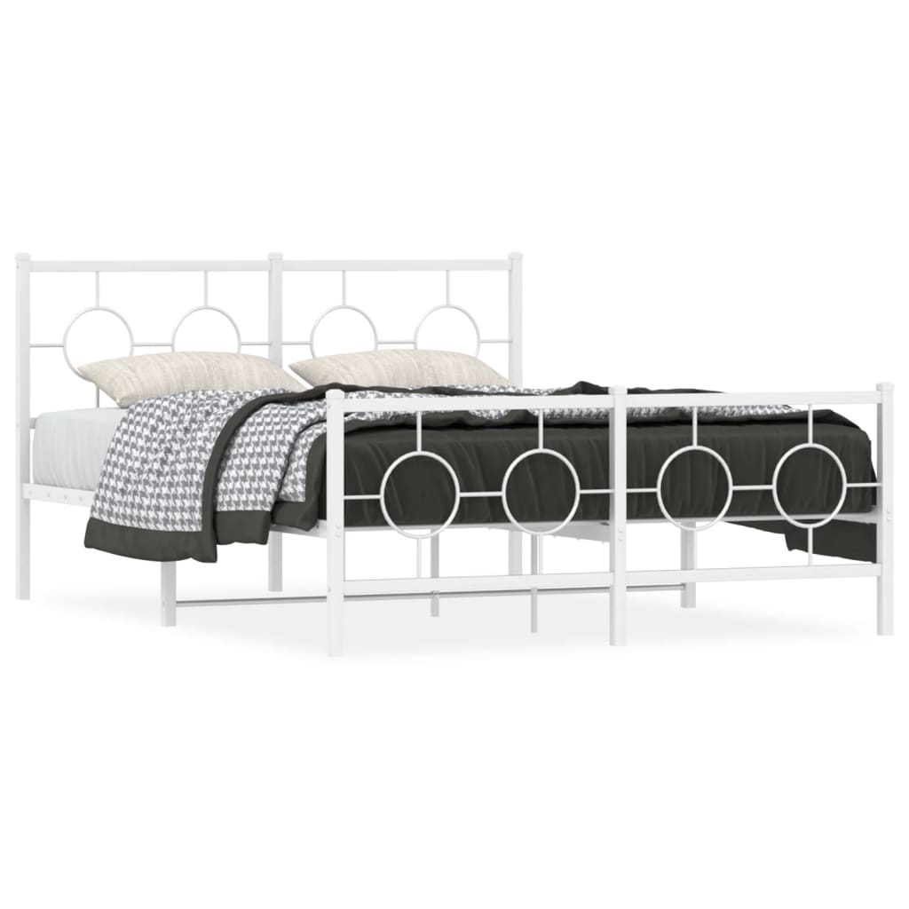 Metal Bed Frame without Mattress with Footboard White 135x190cm