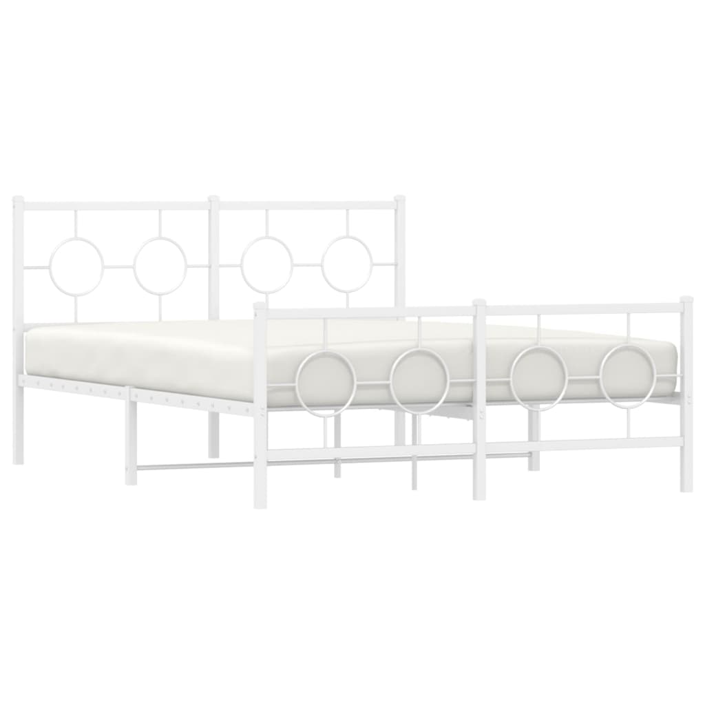 Metal Bed Frame without Mattress with Footboard White 135x190cm