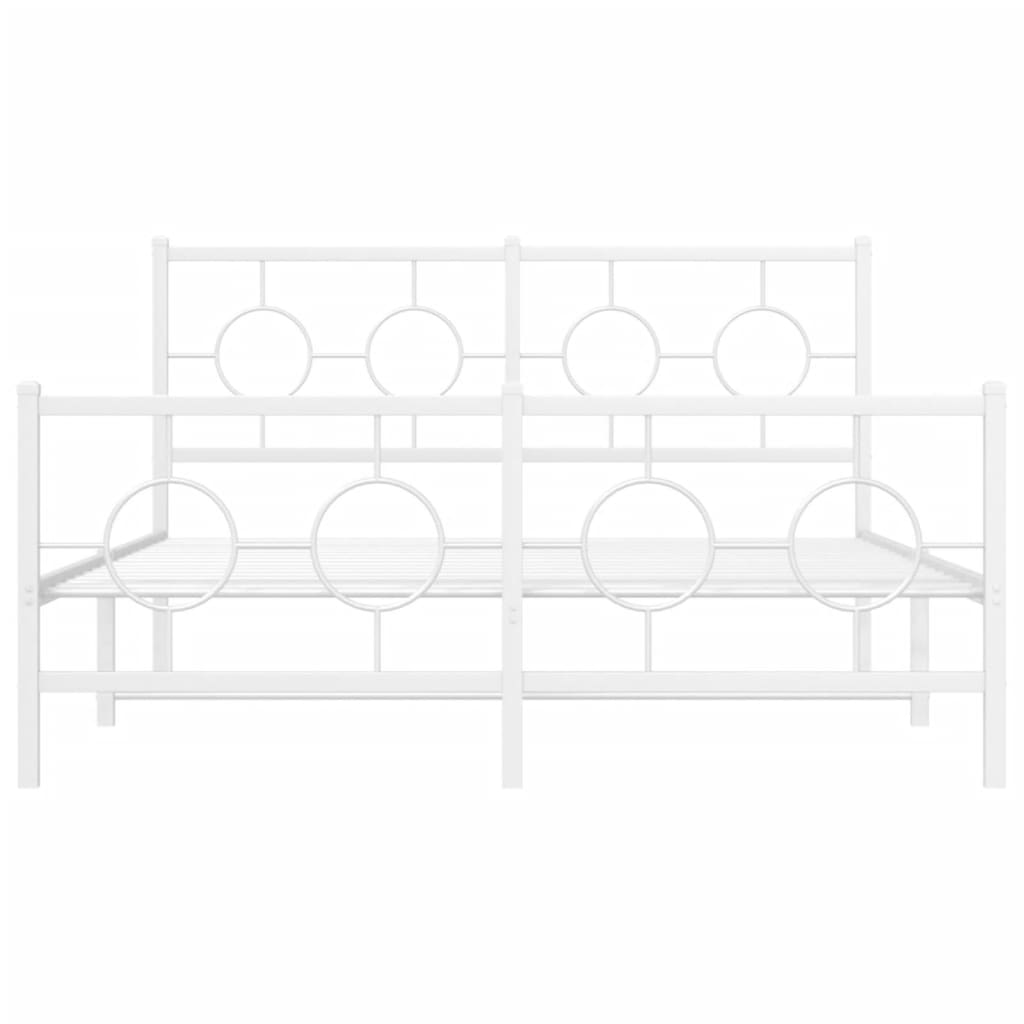Metal Bed Frame without Mattress with Footboard White 135x190cm
