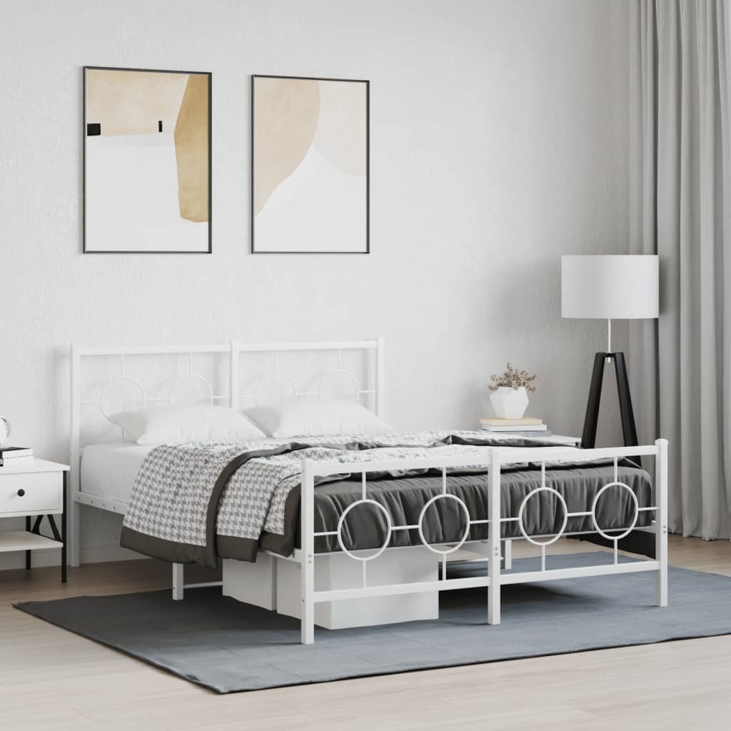 Metal Bed Frame without Mattress with Footboard White 135x190cm