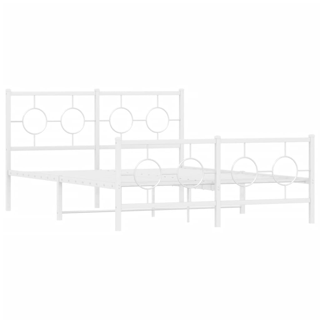 Metal Bed Frame without Mattress with Footboard White 140x190cm