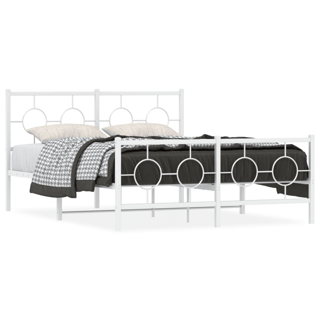 Metal Bed Frame without Mattress with Footboard White 140x200cm