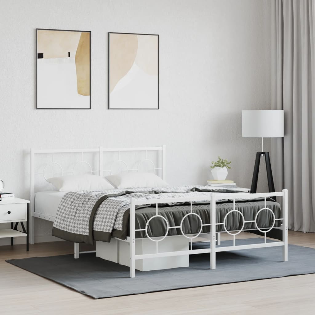 Metal Bed Frame without Mattress with Footboard White 140x200cm
