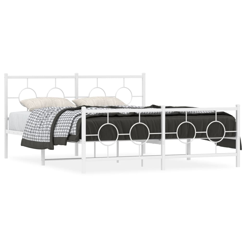 Metal Bed Frame without Mattress with Footboard White 150x200cm