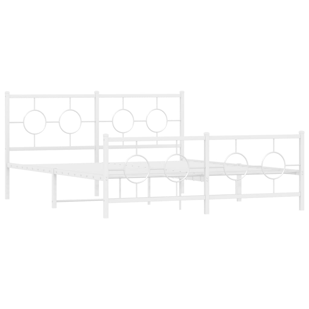 Metal Bed Frame without Mattress with Footboard White 150x200cm