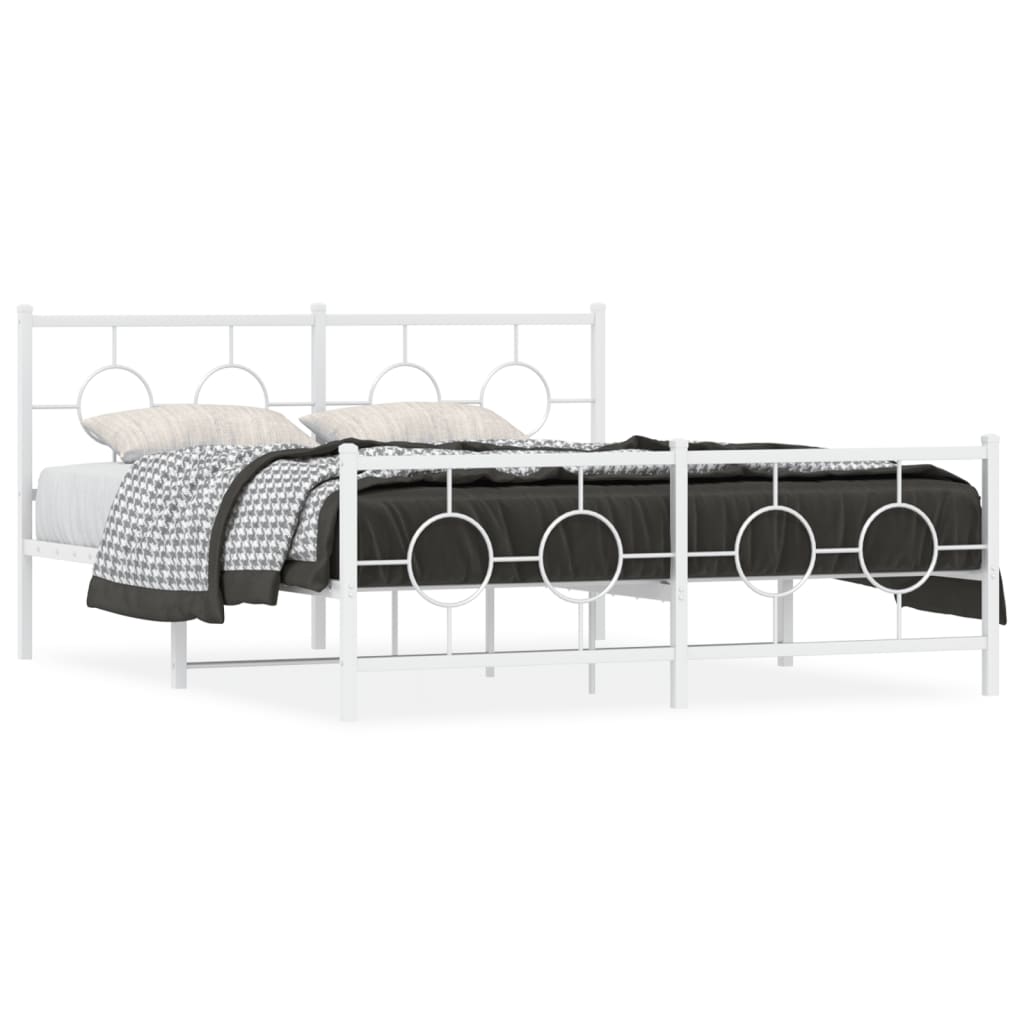 Metal Bed Frame without Mattress with Footboard White 160x200cm