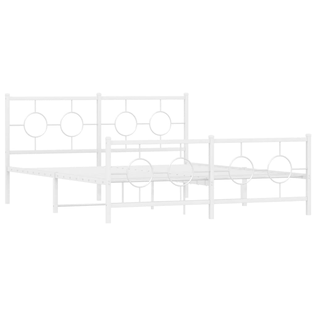 Metal Bed Frame without Mattress with Footboard White 160x200cm