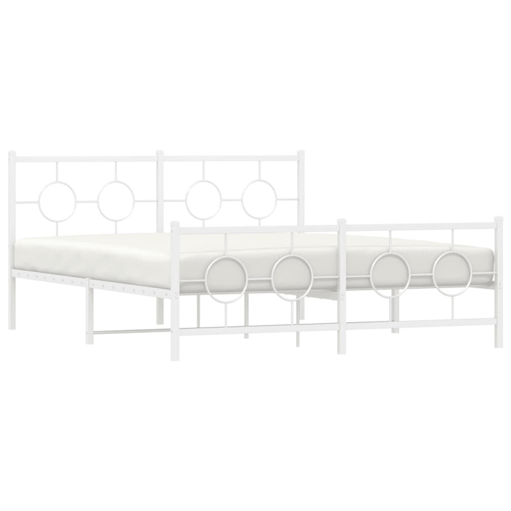 Metal Bed Frame without Mattress with Footboard White 160x200cm