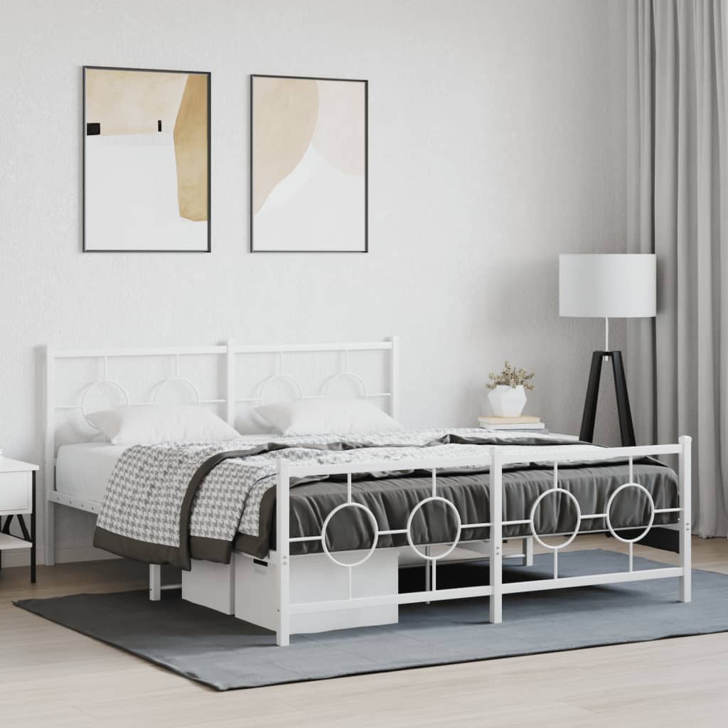 Metal Bed Frame without Mattress with Footboard White 160x200cm