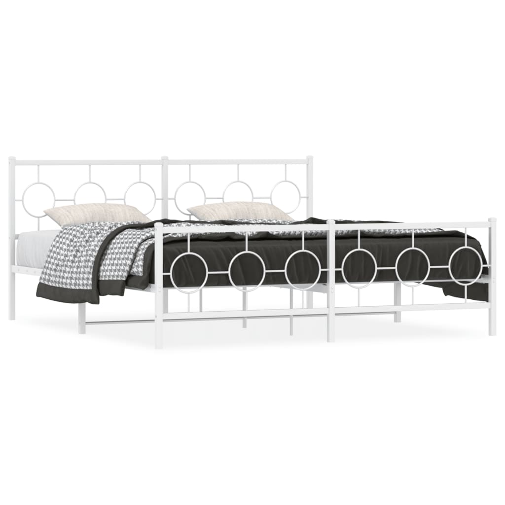Metal Bed Frame without Mattress with Footboard White 180x200cm