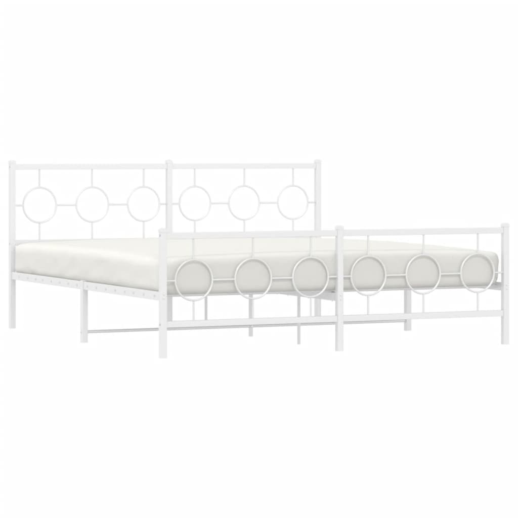 Metal Bed Frame without Mattress with Footboard White 180x200cm