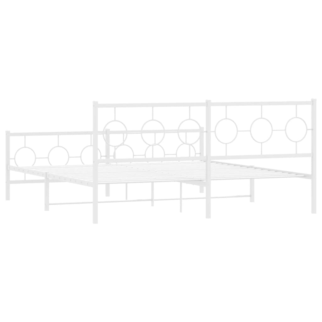 Metal Bed Frame without Mattress with Footboard White 180x200cm