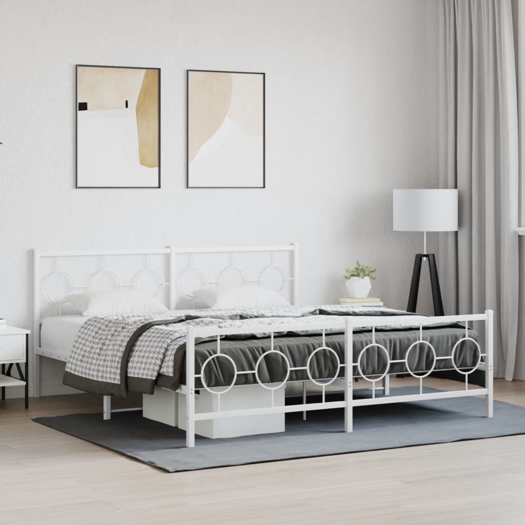 Metal Bed Frame without Mattress with Footboard White 180x200cm