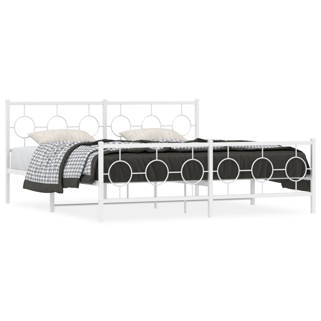 Metal Bed Frame without Mattress with Footboard White 183x213cm