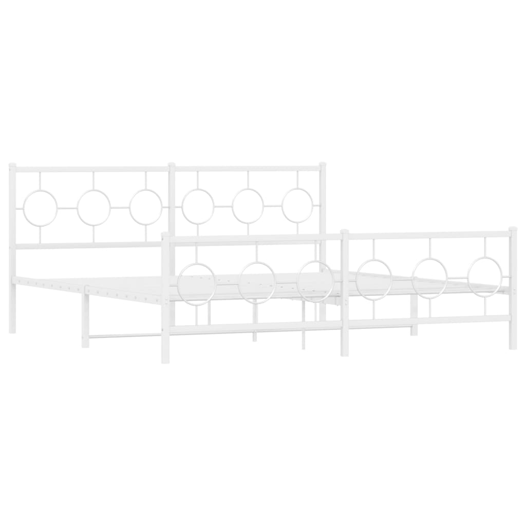Metal Bed Frame without Mattress with Footboard White 183x213cm