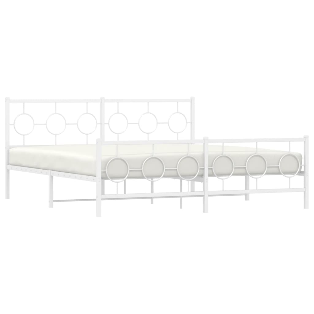 Metal Bed Frame without Mattress with Footboard White 183x213cm