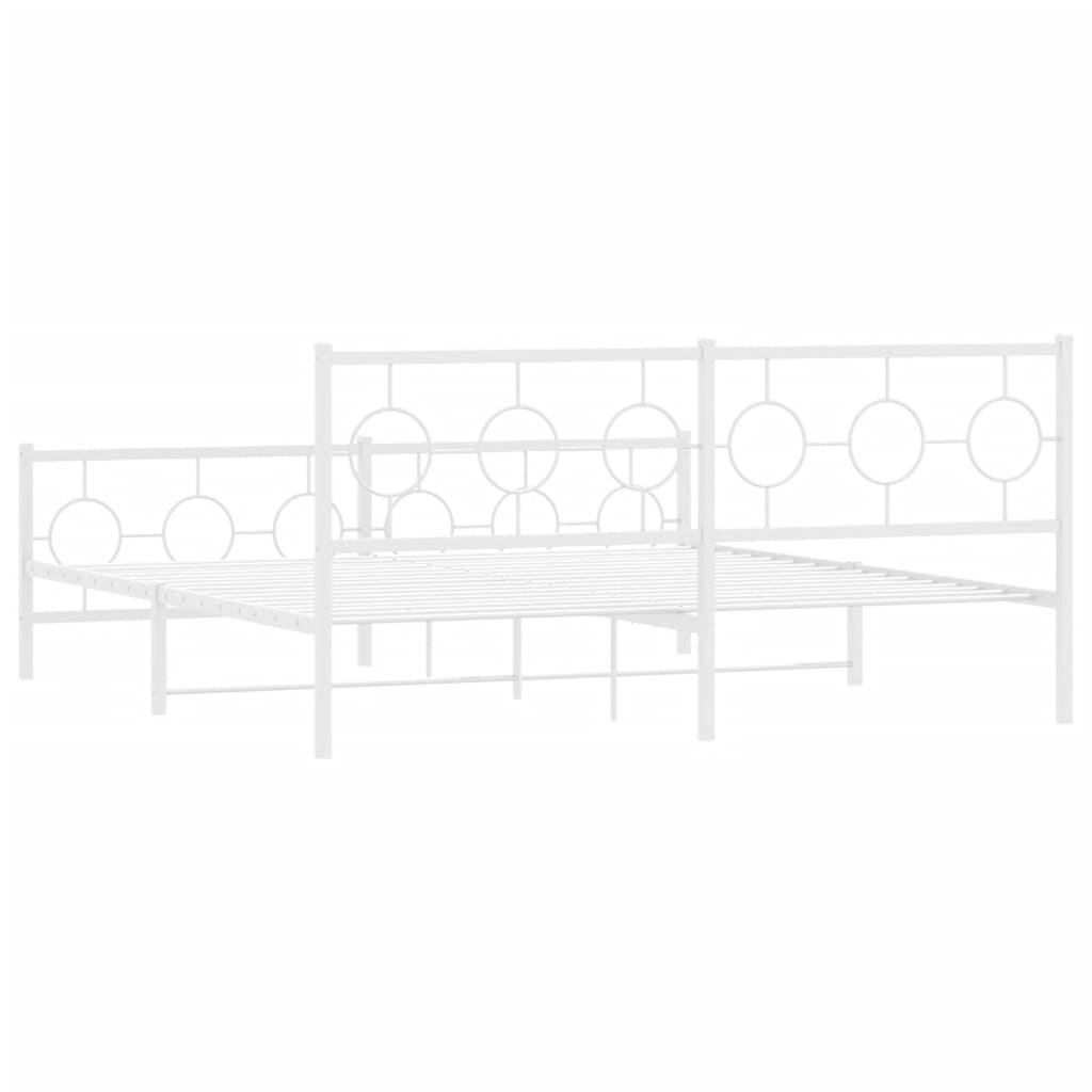 Metal Bed Frame without Mattress with Footboard White 183x213cm