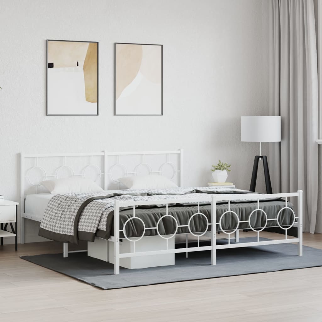 Metal Bed Frame without Mattress with Footboard White 183x213cm