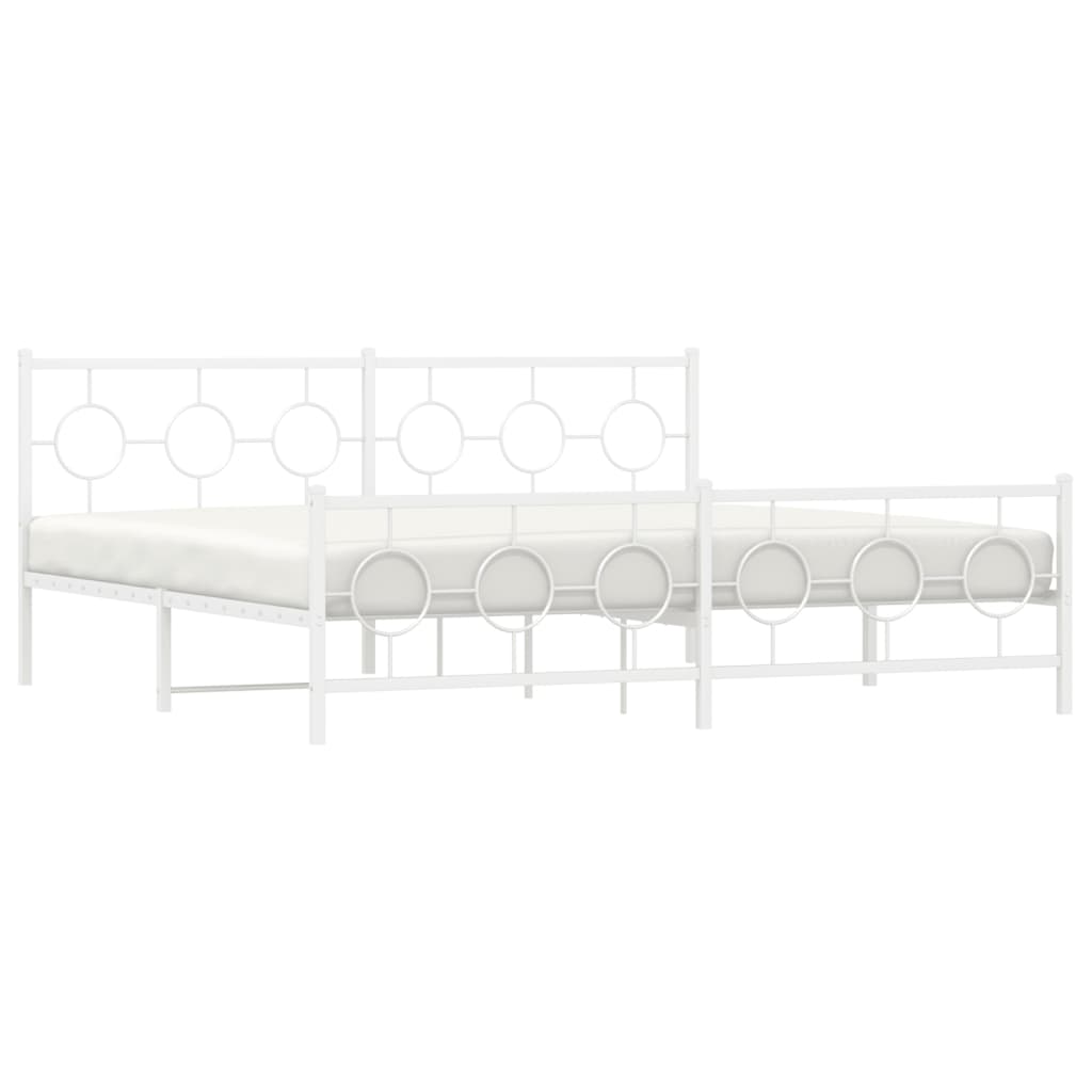 Metal Bed Frame without Mattress with Footboard White 193x203cm