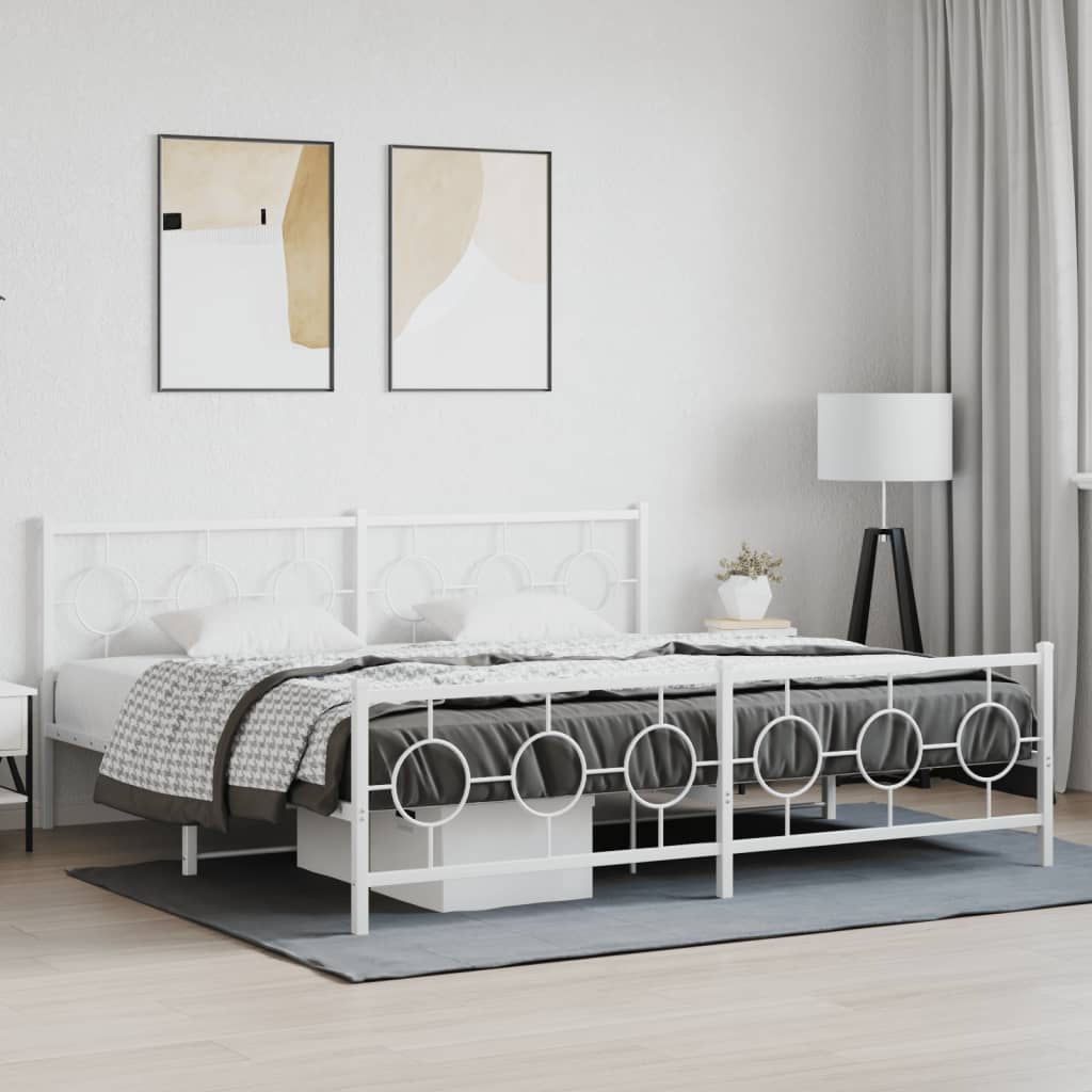 Metal Bed Frame without Mattress with Footboard White 193x203cm