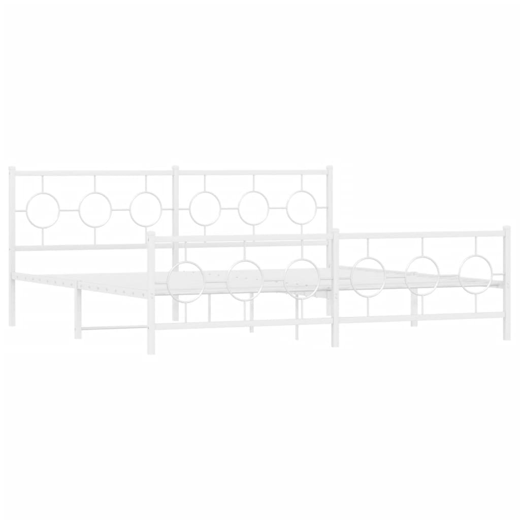 Metal Bed Frame without Mattress with Footboard White 200x200cm