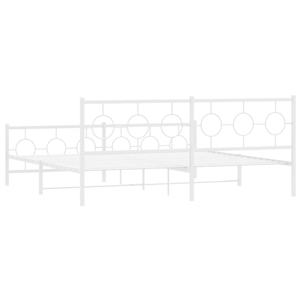 Metal Bed Frame without Mattress with Footboard White 200x200cm