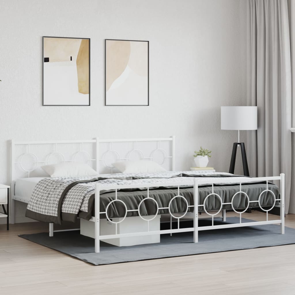Metal Bed Frame without Mattress with Footboard White 200x200cm