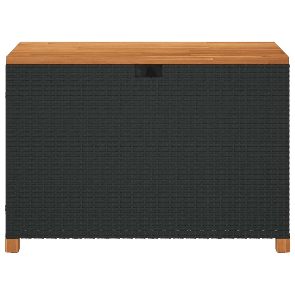 Garden Storage Box Black 110x55x63 cm Poly Rattan Acacia Wood