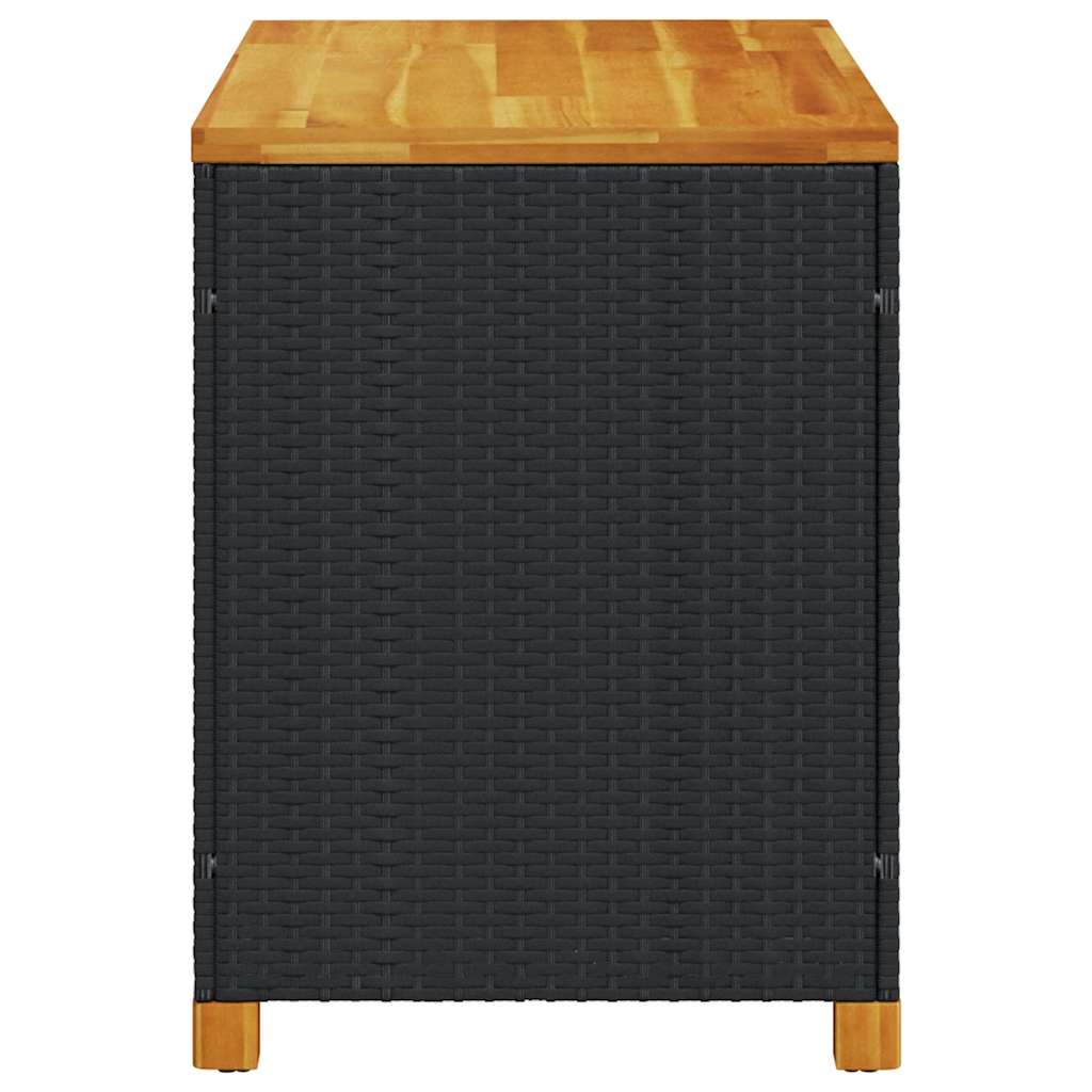 Garden Storage Box Black 110x55x63 cm Poly Rattan Acacia Wood