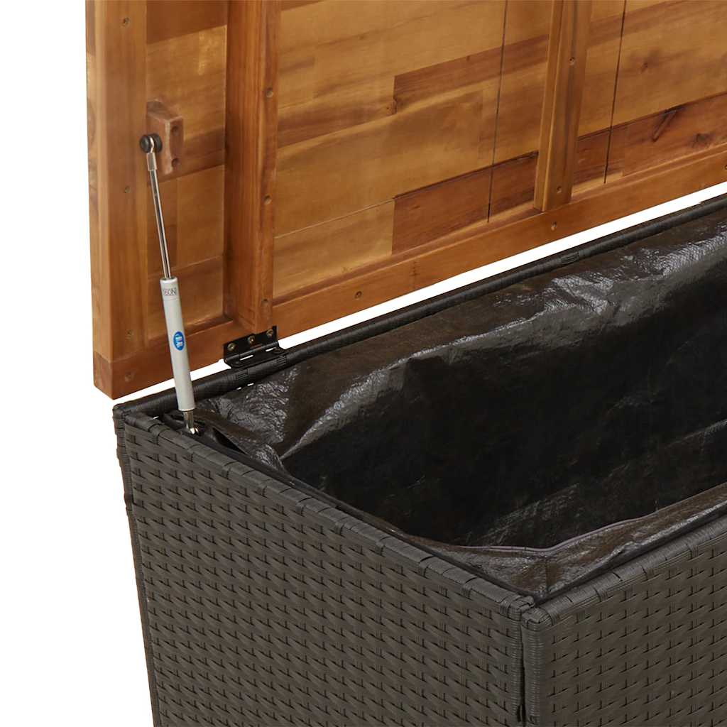 Garden Storage Box Black 110x55x63 cm Poly Rattan Acacia Wood