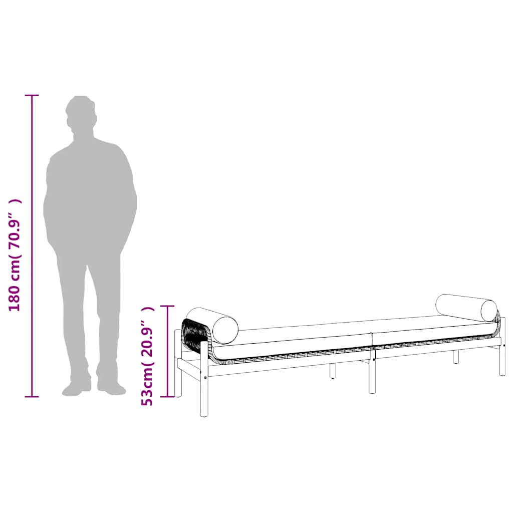 Garden Bench with Cushion Black Poly Rattan Acacia